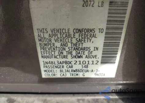 2013 Nissan Altima 3.5 S from USA, damaged, VIN 1N4BL3AP8DC210112